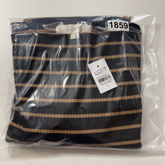 LOFT Women’s Black & Tan Ribbed Long Sleeve Striped Top – Size L NWT - Picture 12 of 12